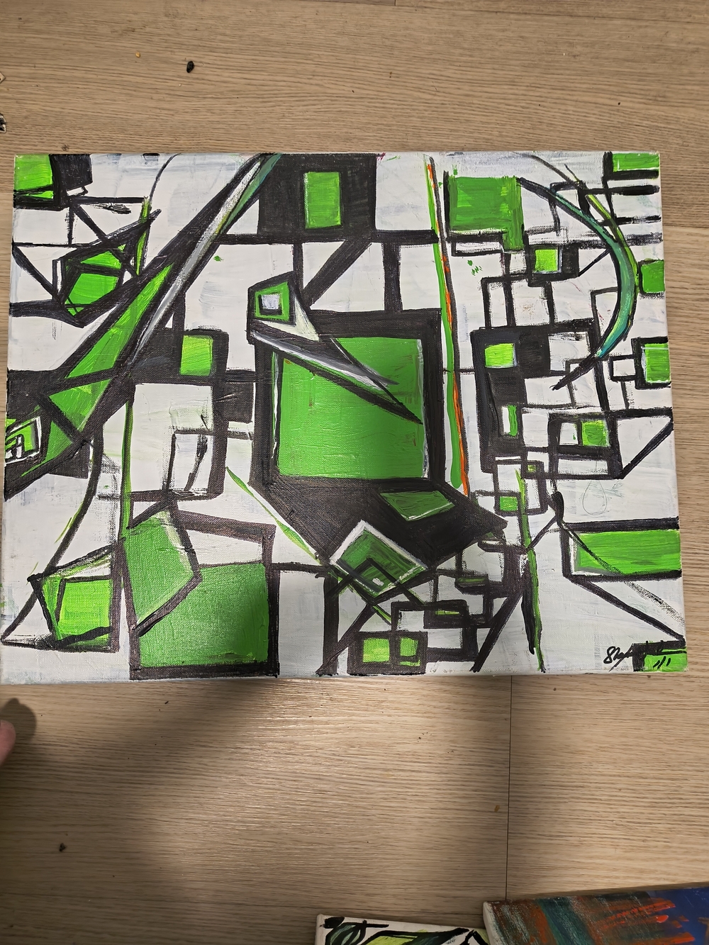 Geometric Green & Black Mixed Media Artwork